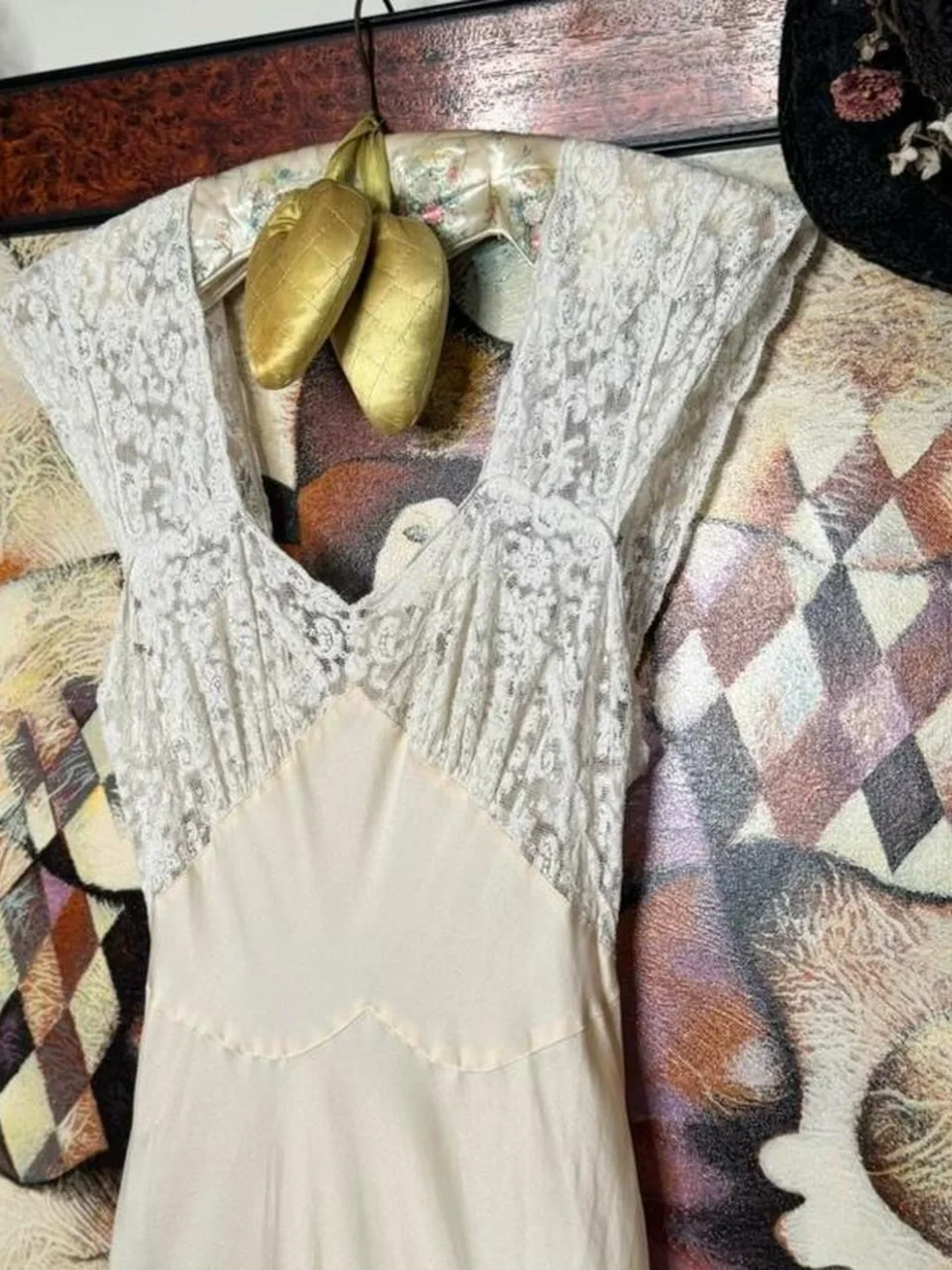 Rare nearly antique 1930s cream crepe silk bias cut wedding trousseau slip dres - Picture 3 of 7